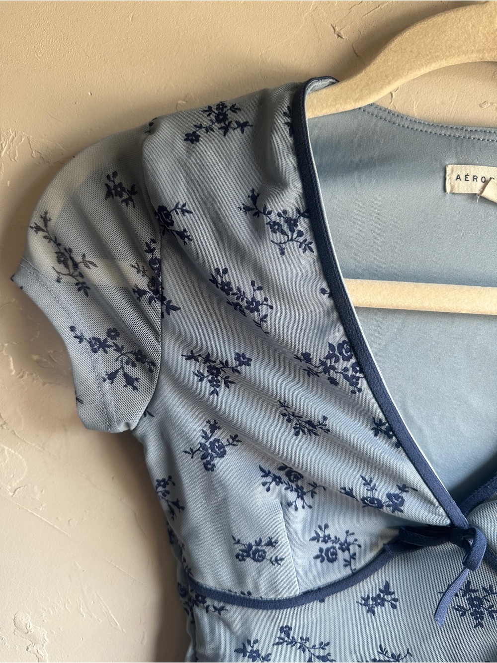 Blue Floral Tie Front Top Coquette Y2K Cottagecore Aeropostale XS - Picture 2 of 8